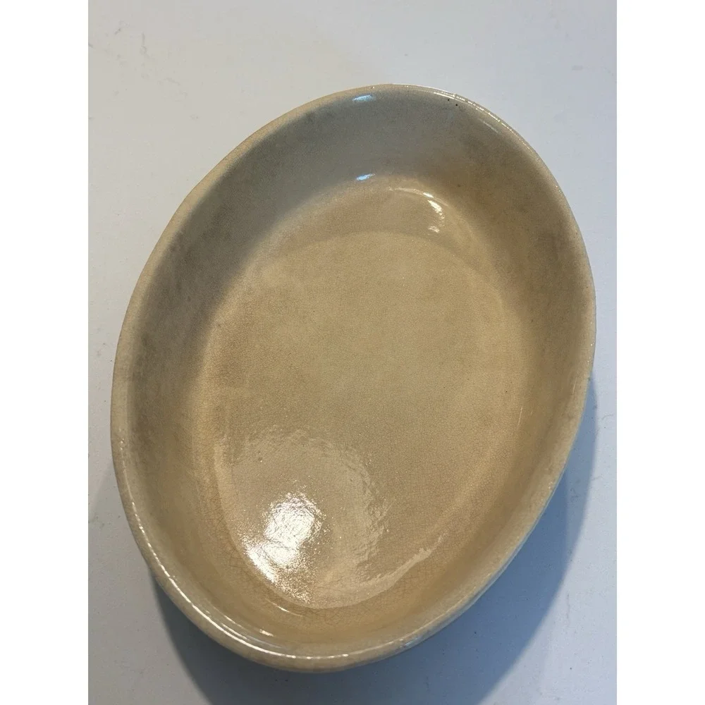 Vintage La Bourguignonne Oval Casserole Stoneware Handmade French Farmhouse 9.5